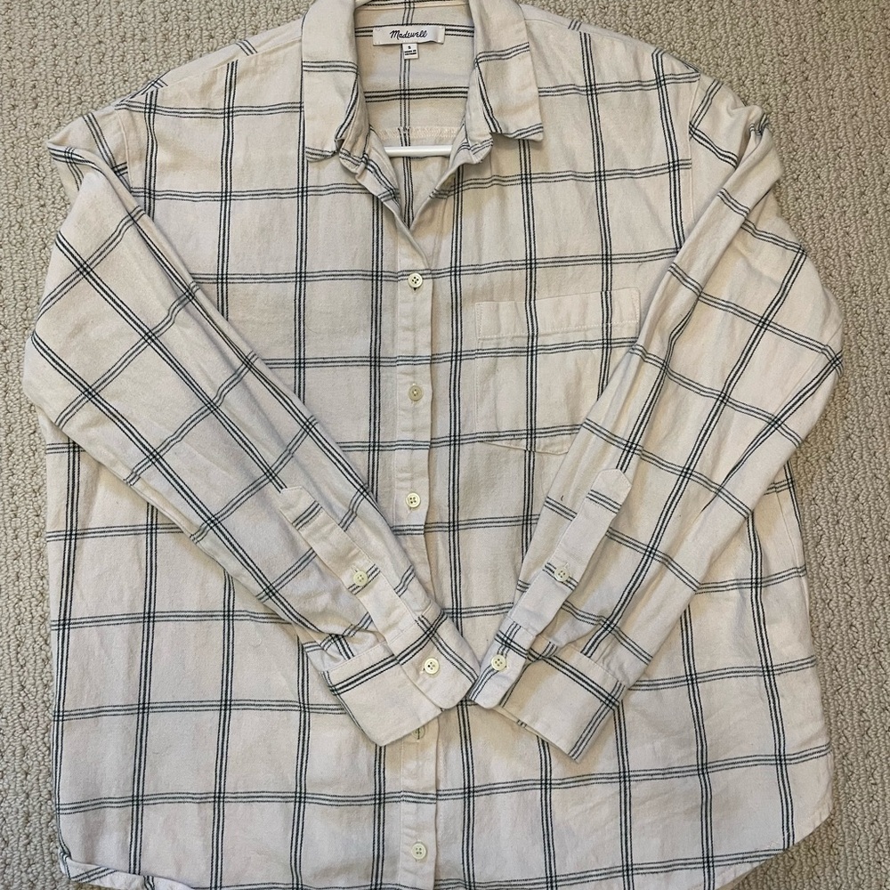 Madewell Green and Cream Button Down Shirt